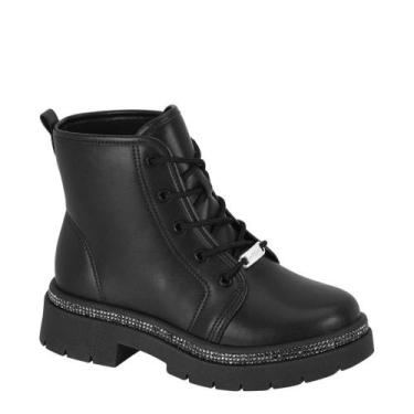 Imagem de Bota Coturno Tratorada Menina Brilho Strass Molekinha 2182200 - Preto 