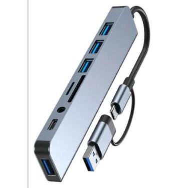 Imagem de Hub 8 em 1 Tipo C Adaptador Usbc E 3.0 8 Em 1 P2 Usb Sd - RHOS