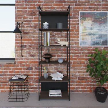 Imagem de Estante Alta com 6 Prateleiras 185x60x33cm com Fundo Yon Marrom/Terrac
