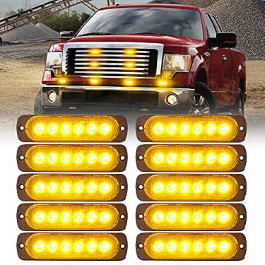Imagem de Xprite 10 luzes LED estroboscópicas de emergência, âmbar com 12 luzes estroboscópicas piscantes para montagem em superfície, luzes de grelha ultrafinas para veículos off-road, quadriciclos, caminhões e carros