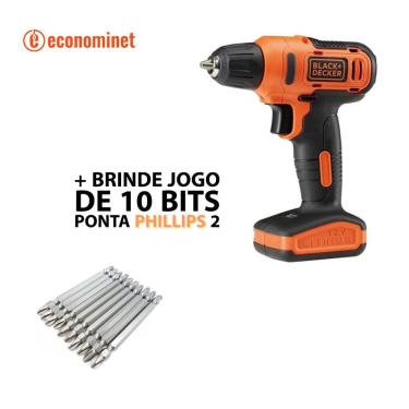 Imagem de Kit Furadeira e Parafusadeira Black & Decker + 10 Bits Ponta Phillips 2