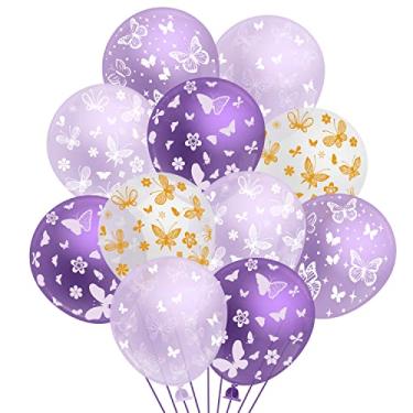 Imagem de PANTIDE 36 balões com estampa de borboleta, 30,5 cm, balões de látex roxo e branco, padrões de fada de borboleta, para remover, chá de bebê, artigos de festa de aniversário, atividades de formatura com fita