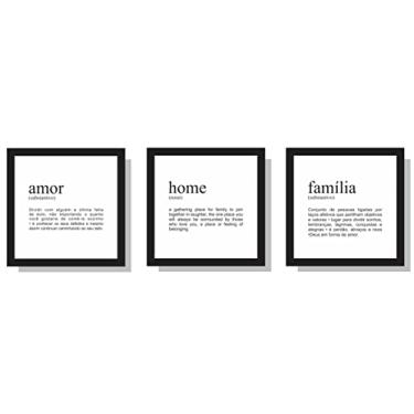 Imagem de 3 Quadros Decorativos Amor Home Família Quarto Sala MDF30x30 Cor:Preto