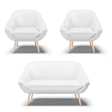 Imagem de Kit 01 Namoradeira E 02 Poltronas Corino Branco Natural