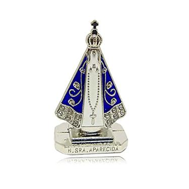 Imagem de Miniatura Imagem Nossa Senhora Aparecida Para Painel de Carro Metal Prata Com Strass Autocolante 5cm