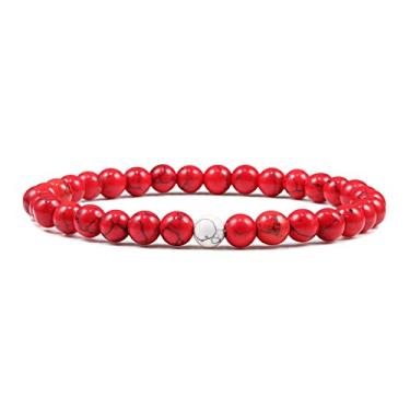 Imagem de Pulseira com contas de pedra vermelha e pedra natural para oração de rosário pulseiras de meditação homens mulheres joias de ioga presente 6 mm vermelho branco