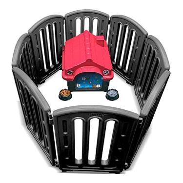 Imagem de Kit Casa Colchão Cercadinho Comedouros Cachorro Gato N2 Mec Cor:preto e Vermelho