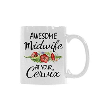 Imagem de Caneca Funny Life - Awesome Midwife At Your Cervix Caneca de café de cerâmica branca 325 ml - Copo de café engraçado ou xícara de chá