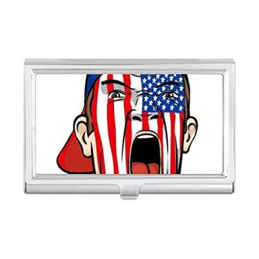 Imagem de Bandeira dos EUA pintura facial boné de maquiagem porta-cartão de visita estojo caixa de bolso carteira, Multicolor, 3.69 inch"w x 2.35 inch"l x 0.34 inch"d