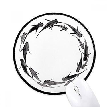 Imagem de DIYthinker Tapete de rato chinês preto carpa peixe animal desktop escritório tapete redondo para computador
