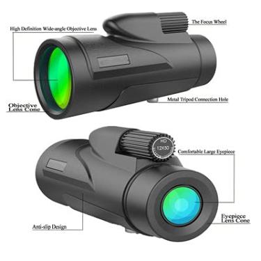 Imagem de Telescópio monocular 12x50, HD High Power Bak4 Prism Monocular à prova d'água, com tripé adaptador de smartphone, para observação de pássaros, caminhadas, acampamento, passeios turísticos
