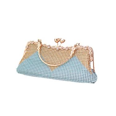 Imagem de Bolsa de ombro de luxo feminina para noite, bolsa clutch feminina com diamantes perolados para casamento, formatura, aniversário, jantar, Azul, Small