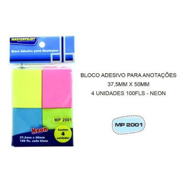 Imagem de Bloco De Notas Adesivas 4 Cores Neon 37.5X50mm Com 4 Blocos De 100 Fol