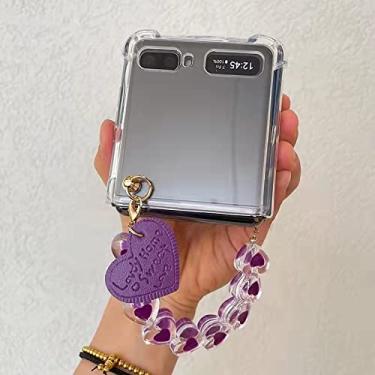 Imagem de Para Samsung Galaxy Z Flip Fold 1 2 3 4 5G Cute Heart Strap Wrist Stand Holder Clear Phone Case Cover,b,For Z Flip 4