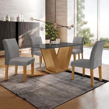 Imagem de Conjunto Sala de Jantar Mesa 120x80cm Tampo MDF/Vidro com 4 Cadeiras Espanha Yescasa Chocolate/Off White/Suede Marrom Claro