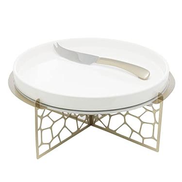 Imagem de Rechaud de Cerâmica com Suporte de Aço Inox e Faca Mahal Champanhe 17cm x 17cm x 14cm - Wolff