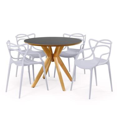 Imagem de Conjunto Mesa de Jantar Redonda Marci Premium Preta 100cm com 4 Cadeiras Allegra - Cinza