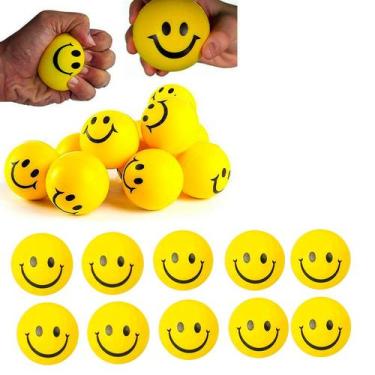 Imagem de Kit 10 Bolinhas Amarela Smile Massagem Apertar Anti Stress