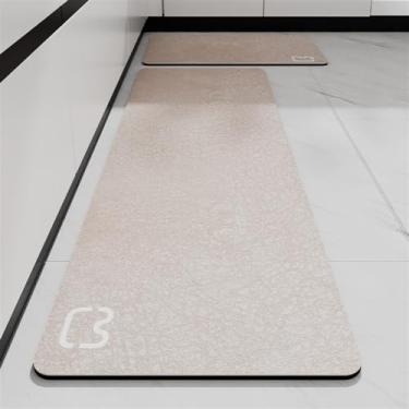 Imagem de Heavyoff Tapete de cozinha Tapetes de corredor absorventes laváveis Tapete antiderrapante macio confortável para pia frontal, corredor, capacho cáqui, 45,72 cm x 119,4 cm