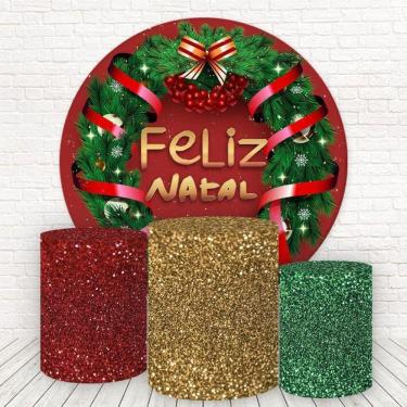 Imagem de Painel Redondo E Capas Tecido Sublimado Natal Fkpc-1019