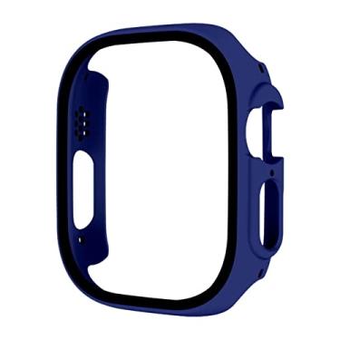 Imagem de HAODEE Capa rígida para PC + película protetora para Apple Watch 8 Ultra 49mm Frame Bumper para iWatch Series 8 Cases Acessório de capa transparente (Cor: Azul meia-noite, Tamanho: 8 Ultra 49mm)
