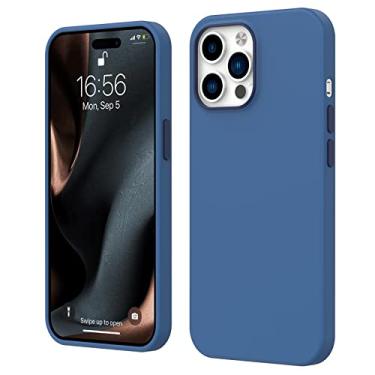 Imagem de Enqyacb Compatível com capa para iPhone 14 Pro, capa protetora para telefone macia de silicone líquido de duas cores com [camada interna de fibra macia] 6,1 polegadas, azul escuro novo
