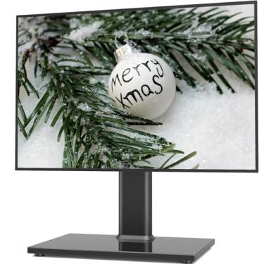 Imagem de Suporte universal para TV/base de TV com suporte de parede para 9 níveis de altura ajustável de 27 a 60 polegadas, base de vidro temperado resistente, suporta telas de até 40 kg, HT06B-001