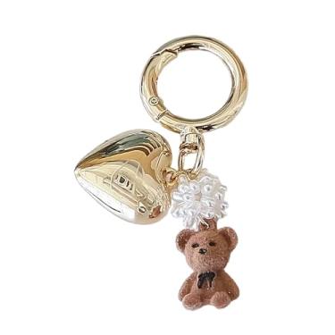 Imagem de BYNNIX Chaveiro com pingente de coração urso fofo pingente pendurado enfeite chaveiro mochila decoração joias para mulheres meninas bonito, Marrom