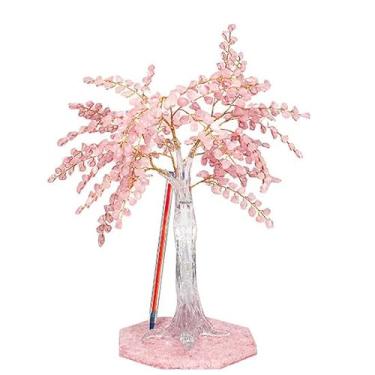 Imagem de Artesanato, Árvore da Felicidade Grande Pedra Quartzo Rosa Base Resina