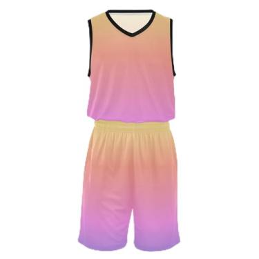 Imagem de Camiseta de basquete infantil gradiente turquesa aqua, ajuste confortável, camiseta de treino de futebol 5 a 13 anos, Dégradé rosa amarelo, M