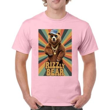Imagem de Camiseta divertida Rizzly Bear Charisma Pun Charming Meme Grizzly Flirting Smooth Talker Dating Confidence Camiseta masculina, Rosa claro, XXG
