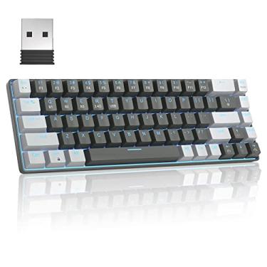 Imagem de MageGee Teclado mecânico sem fio 60%, mini teclado para jogos 2,4G/BT5.1/USB-C com interruptor azul, 68 teclas, azul compacto, retroiluminado, para PC, laptop, Mac, smartphone, preto/cinza