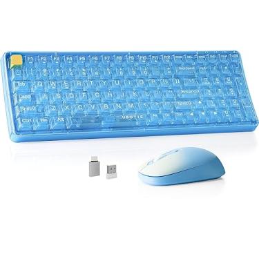 Imagem de Combo de teclado e mouse transparente sem fio, UBOTIE Blue 100 teclas 2,4 GHz, receptor USB, teclado e mouse óptico com DPI ajustável para PC e laptop