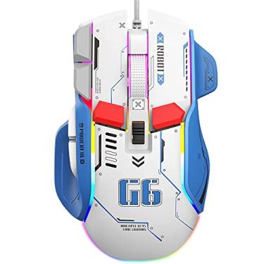 Imagem de LJFLYXRI Novo mouse com fio, programação macro, mouse para jogos, ergonômico, ratos mecânicos RGB 128000 DPI retroiluminado, mouse gamer para laptop, PC, desktop (branco)