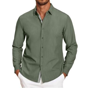 Imagem de COOFANDY Camisa social masculina casual abotoada manga comprida stretch jeans, Verde militar, 4G