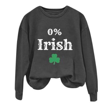 Imagem de Camisetas femininas de manga comprida com estampa de bandeira americana irlandesa verde 2024 do Dia de São Patrício, Cinza escuro, GG