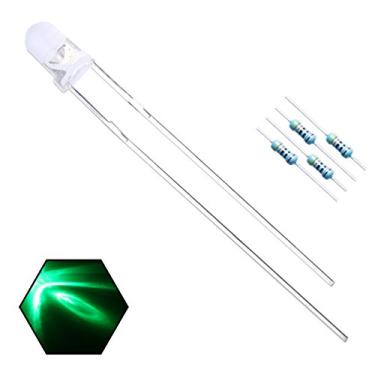 Imagem de EDGELEC 3 mm 5 mm LED, lentes transparentes, tampa redonda, 29 mm, chumbo Farme + 100 peças de resistores (1/4 W para DC 6 – 12 V) incluído/lâmpada ultra brilhante diodo emissor de luz, Clássico, [C] 3mm Blinking Light, [07] Green / 100pcs