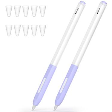 Imagem de JOOSKO Compatível com Apple Pencil 2ª geração, 2 capas de silicone para lápis, suporta carregamento magnético e função de clique duplo, [com 10 capas de ponta de silicone]. (roxo + roxo)