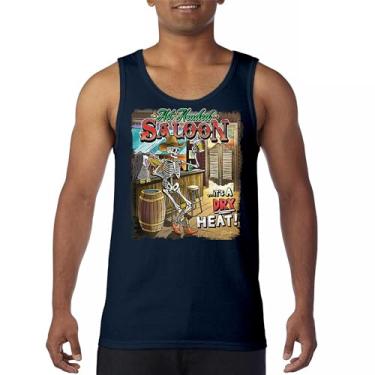 Imagem de Camiseta regata Hot Headed Saloon But its a Dry Heat Funny Skeleton Biker Beer Drinking Cowboy Skull Southwest masculina, Azul marinho, XXG