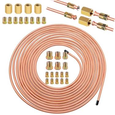 Imagem de Tnisesm Kit de tubulação de linha de freio de 7,5 cm, tubo flexível revestido de cobre 3/16 (inclui 16 conexões de flare invertidas)