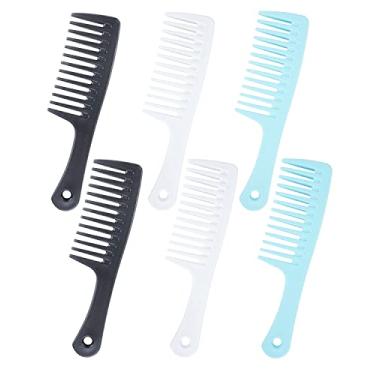 Imagem de Pente de dentes largos, 6 peças de pente de cabelo desembaraçante, pente de dentes grandes e largos para cabelos cacheados molhados, pente de cabelo cacheado durável, pentes de cabelo para mulheres e