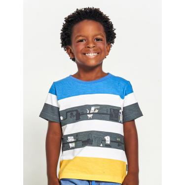 Imagem de Infantil - Camiseta Menino Estampa Inventando Moda Tam 1 a 12 anos Off White e Azul  menino