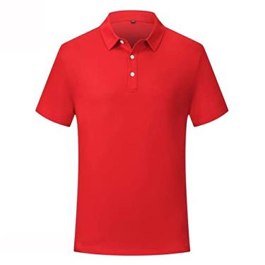 Imagem de Polos masculinos cor sólida clássico ajuste tênis camiseta leve umidade wicking seco regular ajuste estiramento colarinho verão moda(Color:Red,Size:XL)