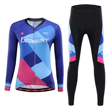 Imagem de Camisetas femininas de ciclismo - roupas de ciclismo de montanha para outono e inverno, além de veludo, quente, terno, azul, G