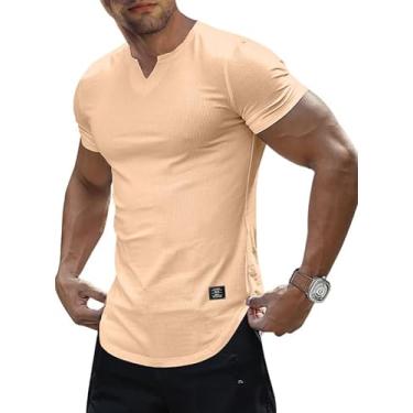 Imagem de JMIERR Camiseta masculina slim muscular gola V longline Henley camiseta academia treino atlético camisetas, Caqui, XXG