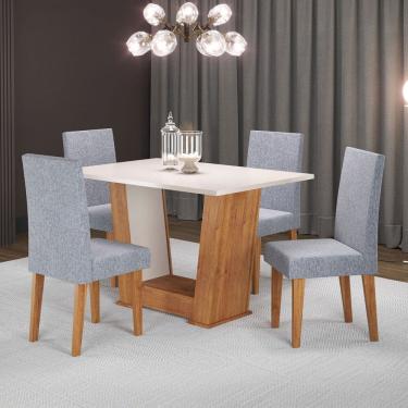 Imagem de Mesa de Jantar 4 Lugares Floripa/Venus Marrom/Blonde/Linho/Inox - Viero Móveis
