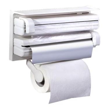 Imagem de Suporte para Papel Toalha 3 em 1 Porta Papel Aluminio Filme com Cortador