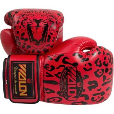 Imagem de Luvas de boxe com estampa de leopardo adulto PU profissional Sanda Fighting Taekwondo MMA Muay Thai Luvas de saco de areia 10 oz multicolorido opcional, vermelho, 10 0Z