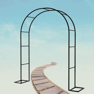 Imagem de Arco de jardim de metal preto, caramanchão de treliça para planta trepadeira, arco de casamento de flores, quintal ao ar livre, pátio, suporte de plantas de rosa, preto, W80 x H200cm