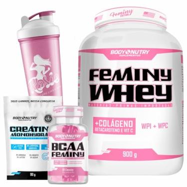 Imagem de Combo Feminy Whey 900g + BCAA + Creatina Mono + Coqueteleira (Baunilha, 900G)